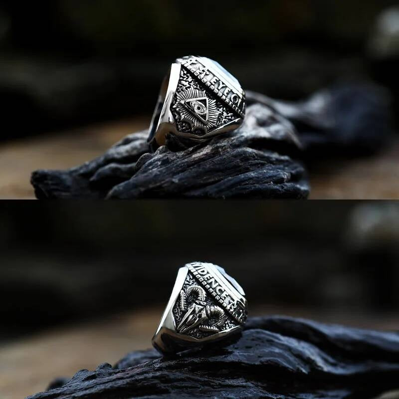 Blue Stone Gothic Ring – 316L Stainless Steel Biker Statement Band
