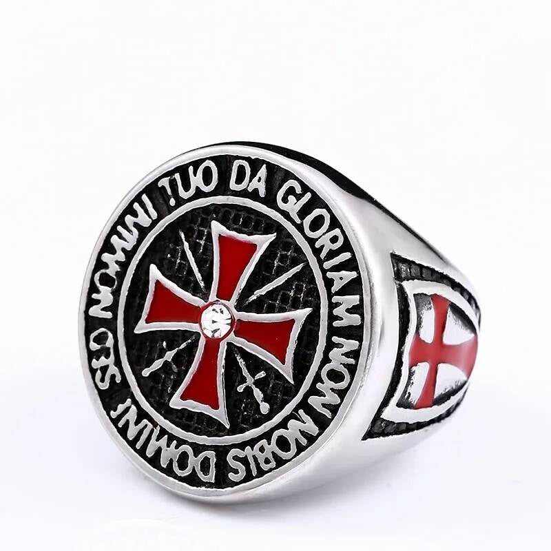 Temple Knight Ring – 316L Stainless Steel Red Cross Templar Style Band