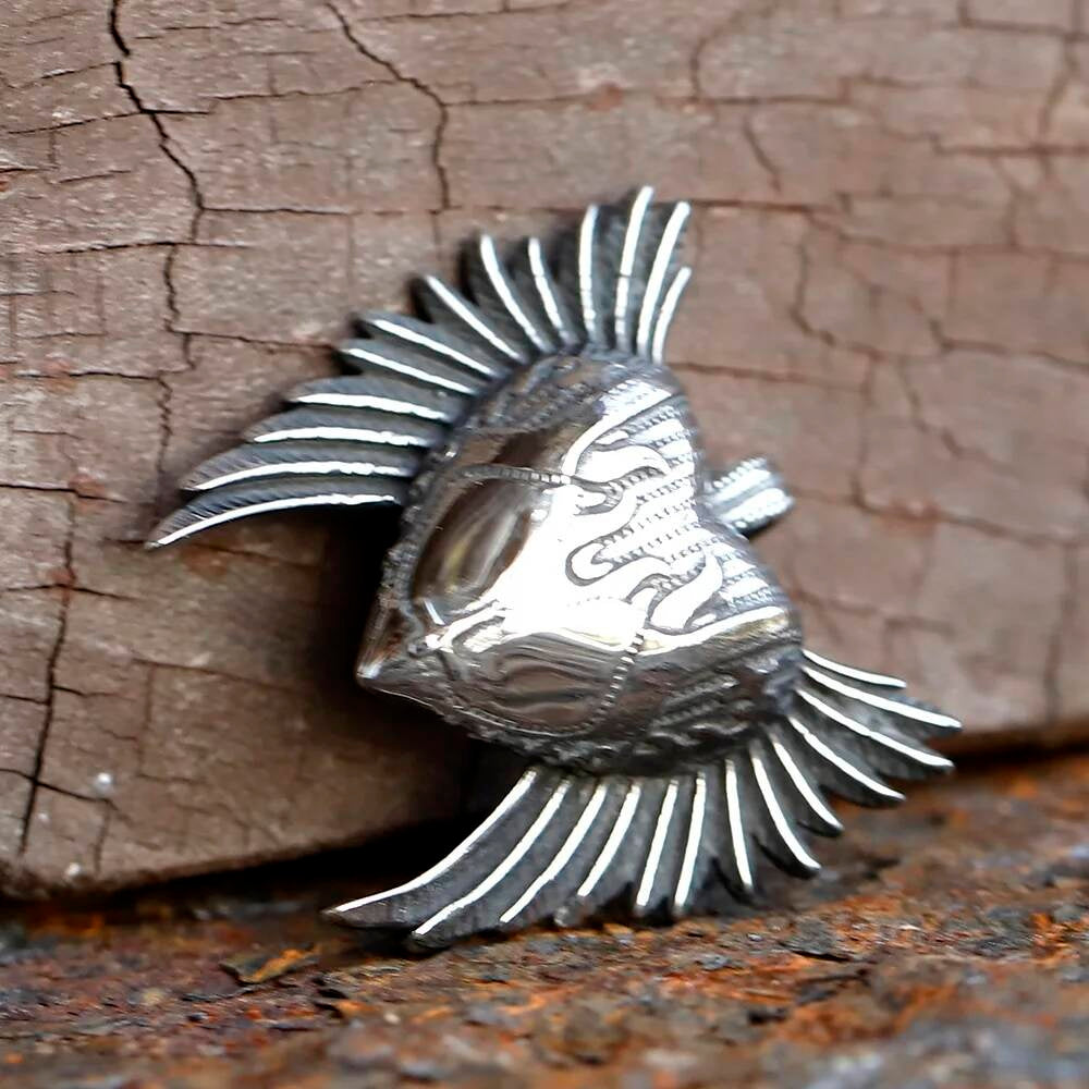 Winged Heart Baphomet Pendant – Gothic Stainless Steel Necklace