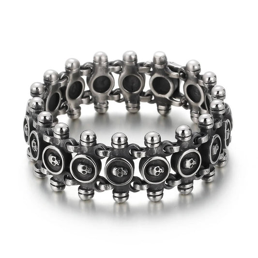 Skull Charm Link Chain Bracelet Men Stainless Steel Punk Biker Travel Jewelry