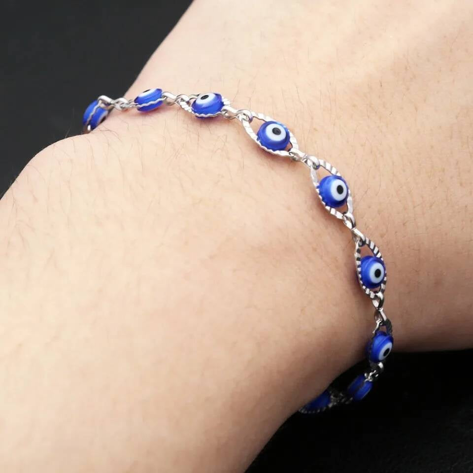 New Fashion Turkish Evil's Eye Charm Bracelet For Men Women 316L Stainless Steel Punk Simple Lucky Amulet Jewelry Gift Wholesale