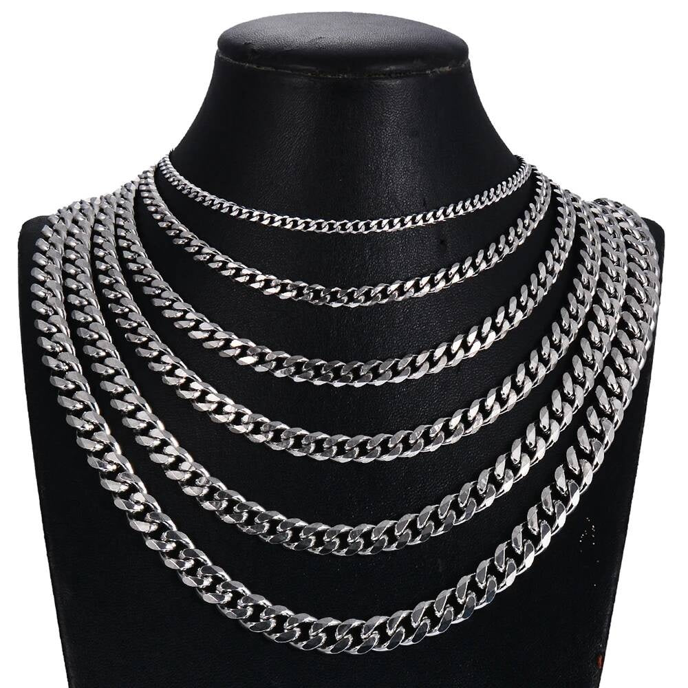 1Pc Size 3mm-9mm Miami Curb Cuban Link for Men Women Stainless Steel Mens Jewelry Hip Hop Chain