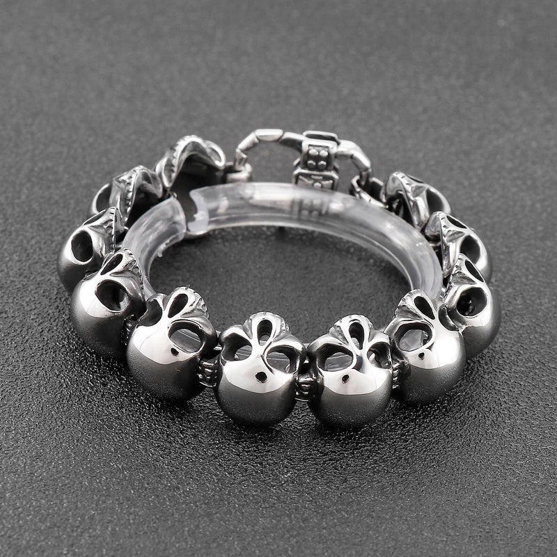 Mens Stainless Steel Skull Chain Bracelet With Clasp Heavy Jewelry