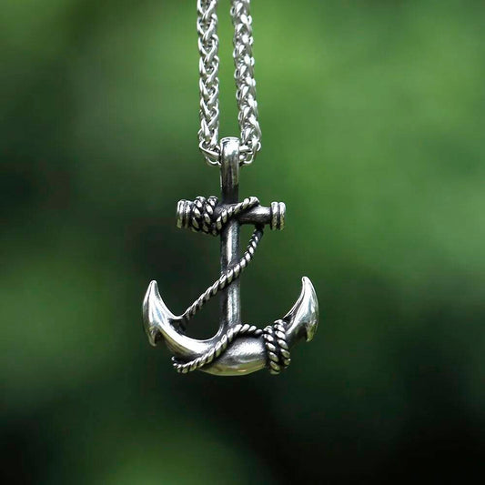 Nautical Anchor Pendant Necklace - Stainless Steel Rope-Wrapped Anchor Charm for Men