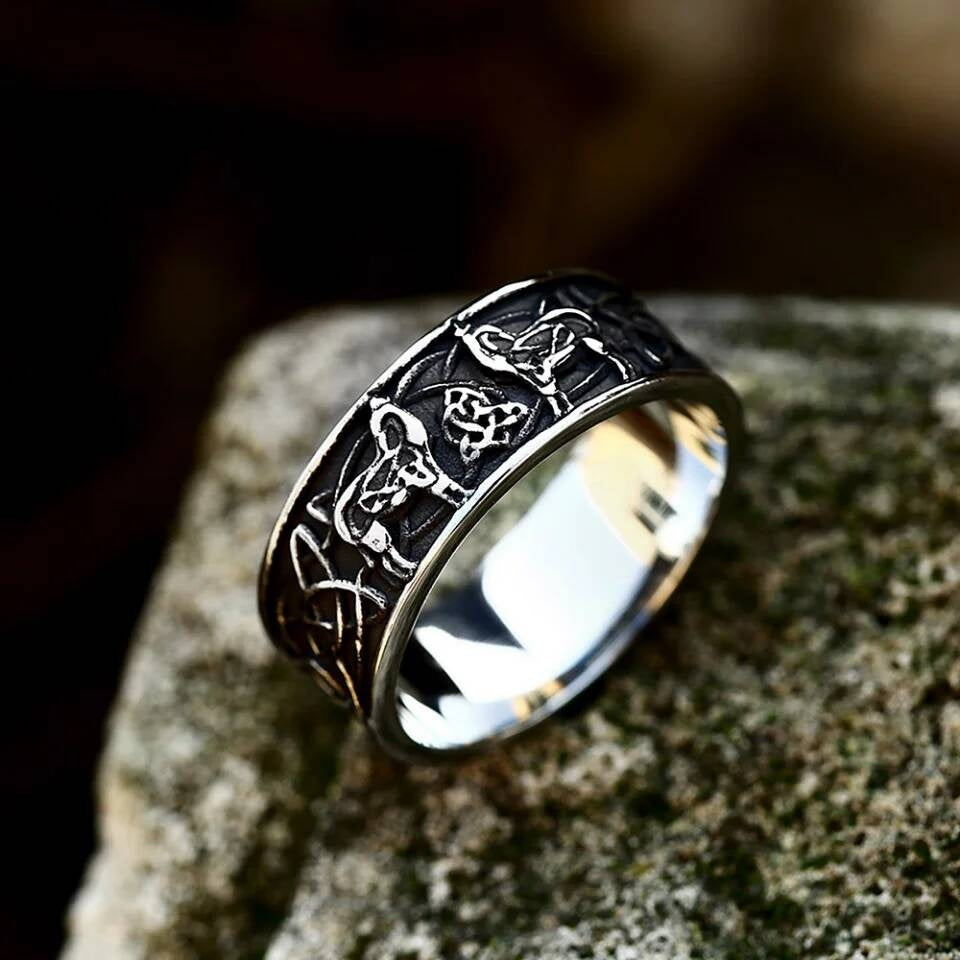 Viking Celtic Wolf Knot Ring – 316L Stainless Steel Unisex Amulet