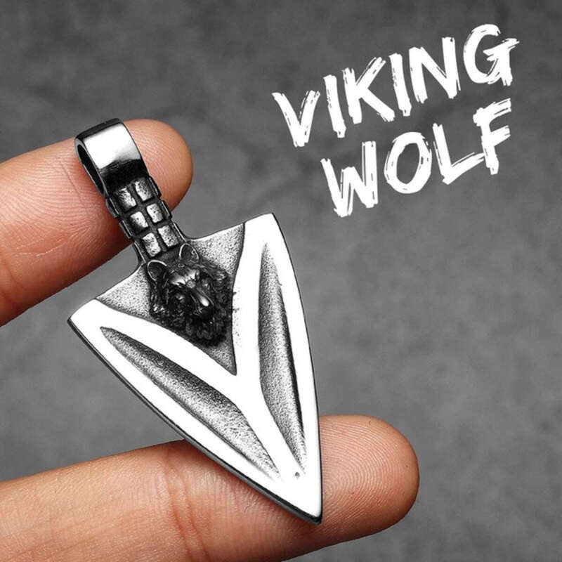 Wolf Head Arrowhead Pendant – Norse Stainless Steel Warrior Necklace N1510-Only Pendant