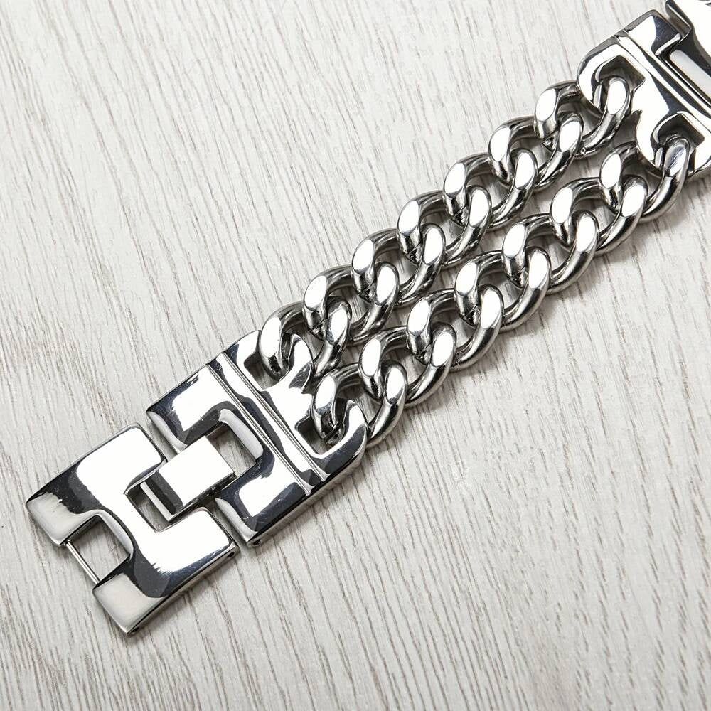 Biker Skull Bracelet for Men Gothic Punk Rock Heavy Metal Chain Jewelry 316L Stainless Steel with Leather Strap