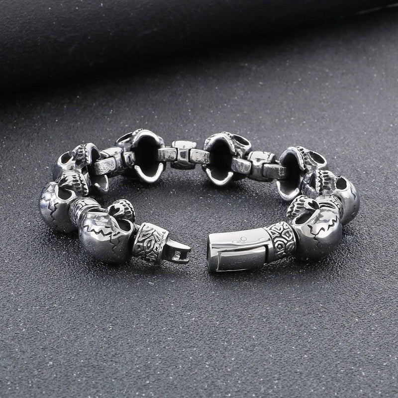 Stainless Steel 316L Skull Bone Charm Bracelet Men Punk Jewelry