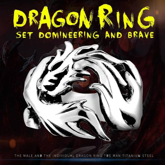 Solid Dragon Signet Ring - Stainless Steel Men's Biker Jewelry for Bold Style