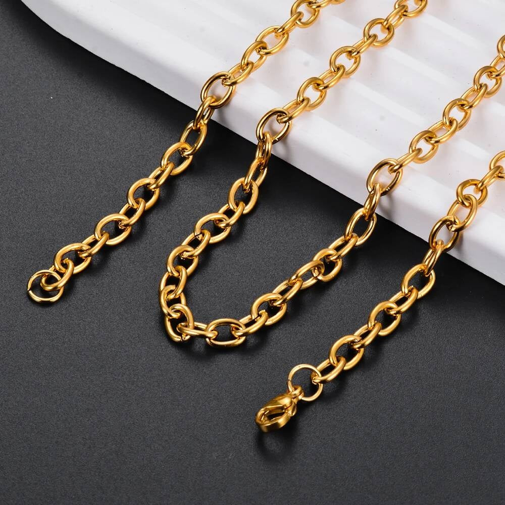 1Pc Width 2.5mm-5mm Gold Color Stainless Steel Round O Shape Chain For Women Men DIY Jewelry Making Bracelet Necklace