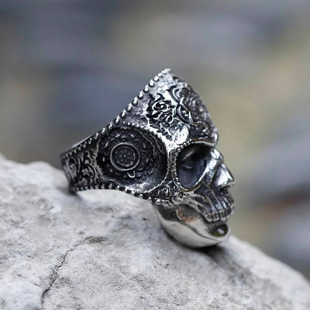 Decorative Skull Pattern Ring - Gothic Stainless Steel Punk Jewelry for Teens