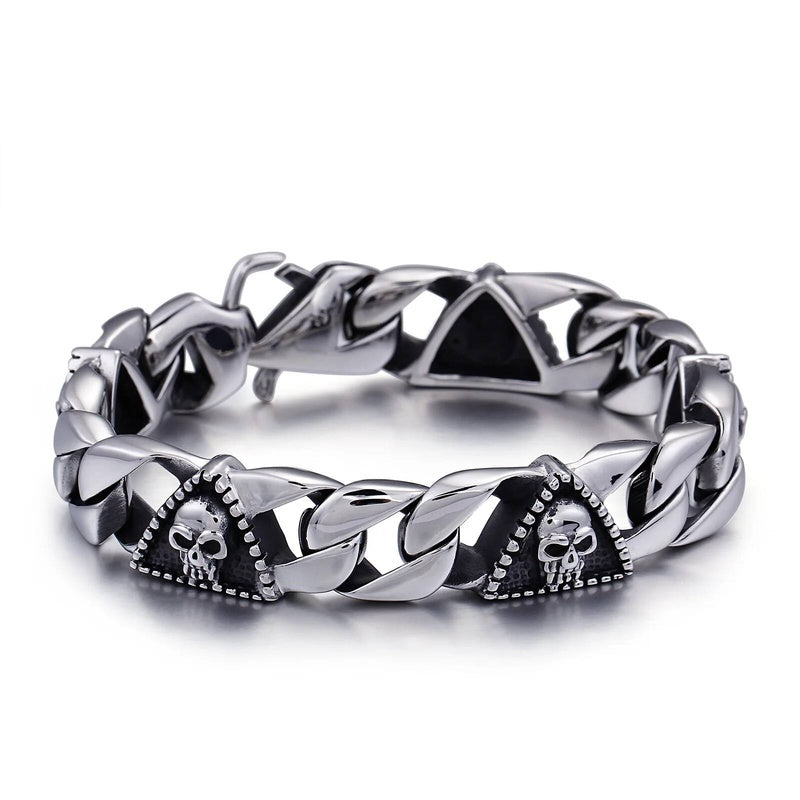 Dark Gothic Skull Chain Bracelet For Men Boy 316L Stainless Steel Jewelry