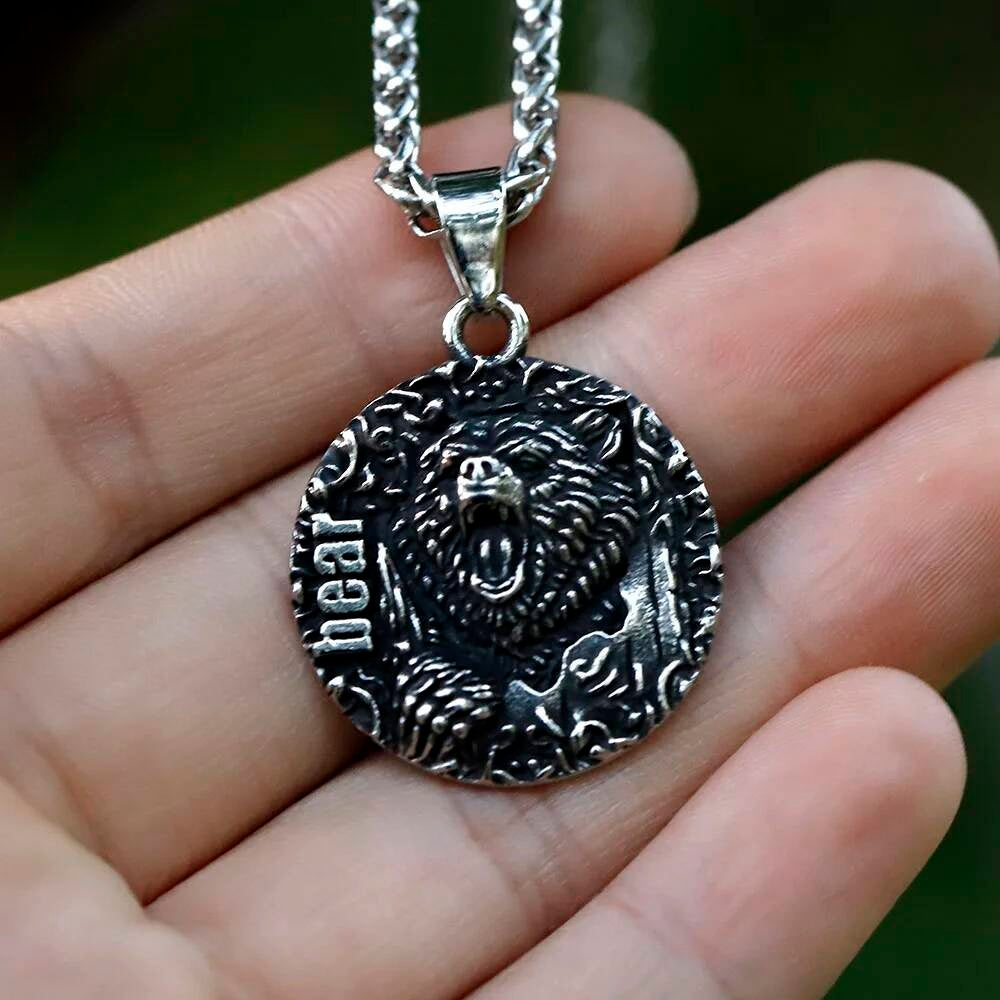 Bear Pendant Necklace – Fierce Animal Jewelry with Bear Engraving