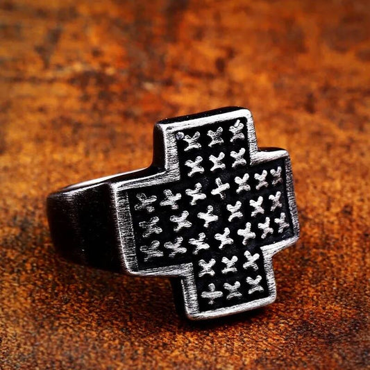 Gothic Cross Skull Ring – Stainless Steel Biker Punk Jewelry for Men