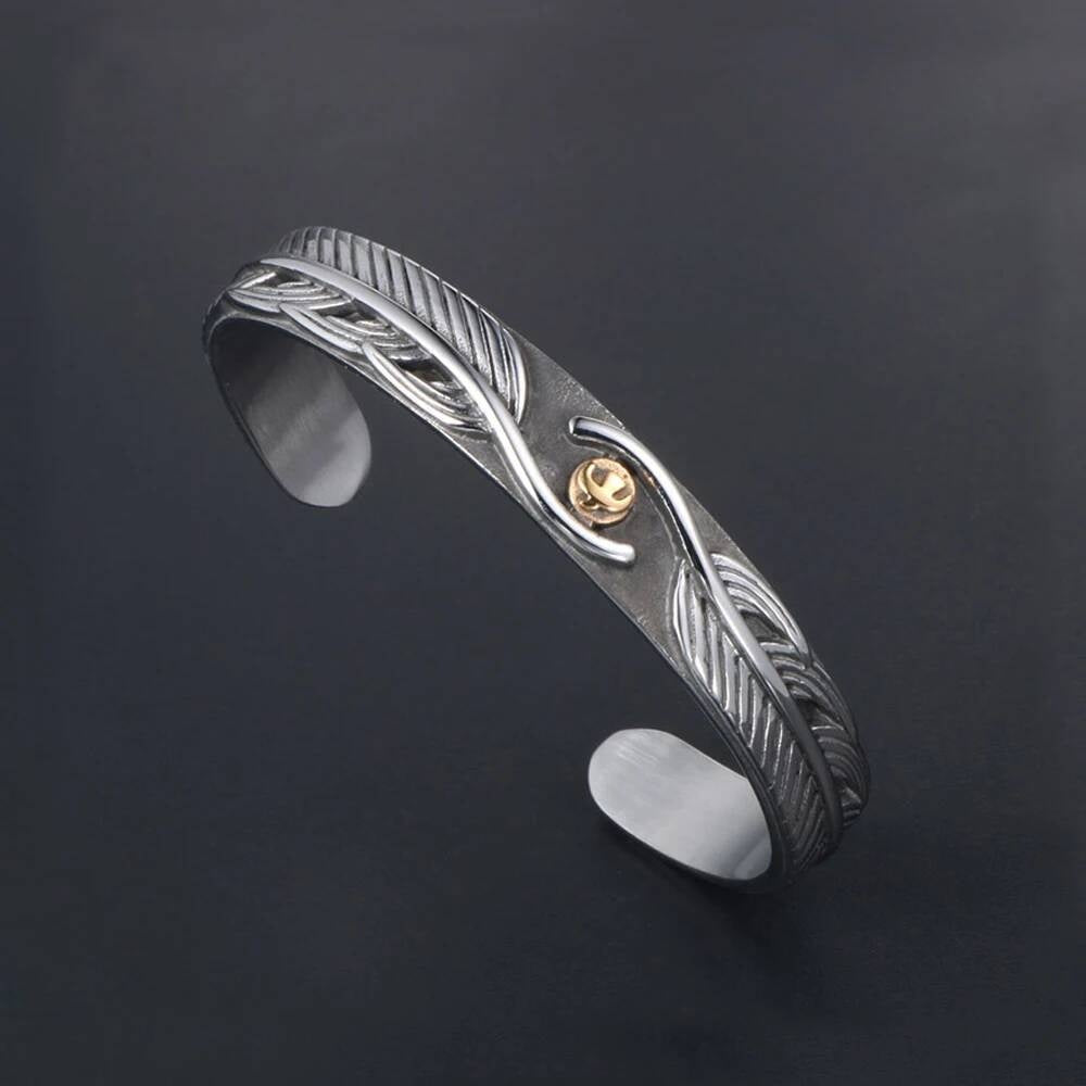 Feather Cuff Bracelet – Bohemian Style Stainless Steel Armring
