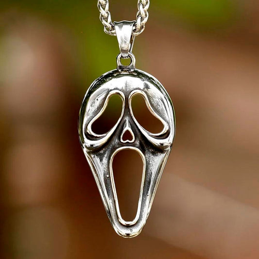 Scream Mask Pendant Necklace - Stainless Steel Ghostface Necklace for Horror Fans