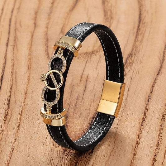Men's Black Leather Infinity Knot Bracelet for Timeless Gifts Style-A
