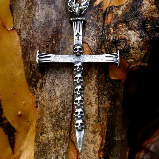 Skull Cross Pendant Necklace, Gothic Silver Jewelry with Dark Symbolism