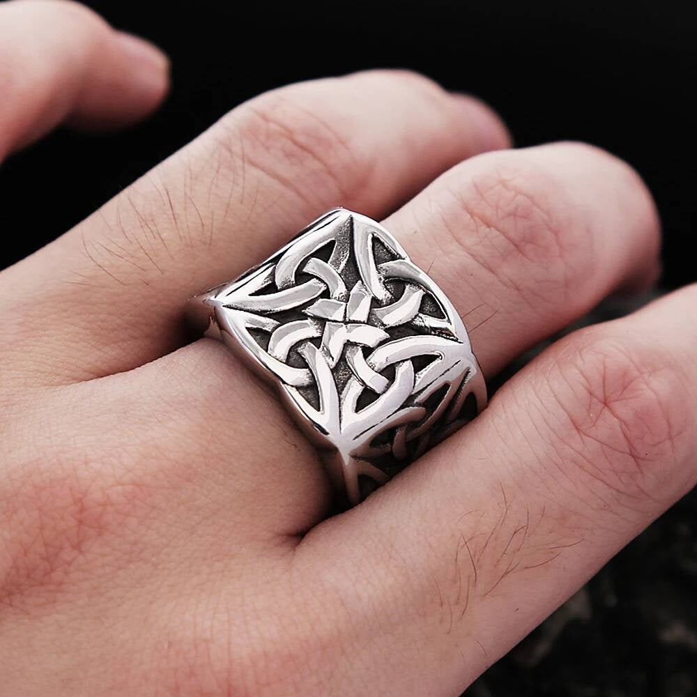Viking Celtic Knot Ring - Stainless Steel Norse Biker Jewelry for Men & Women