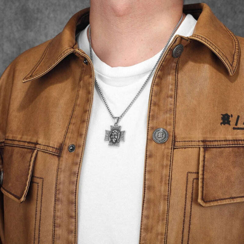 316L Stainless Steel Jesus Face Cross Pendant Necklace