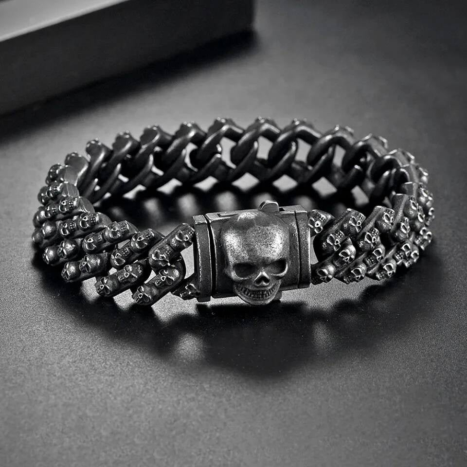 Black Skull Bracelet for Men Gothic Punk Rock Heavy Metal Chain Jewelry 316L Stainless Steel Biker Style