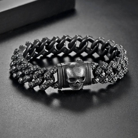Black Skull Bracelet for Men Gothic Punk Rock Heavy Metal Chain Jewelry 316L Stainless Steel Biker Style