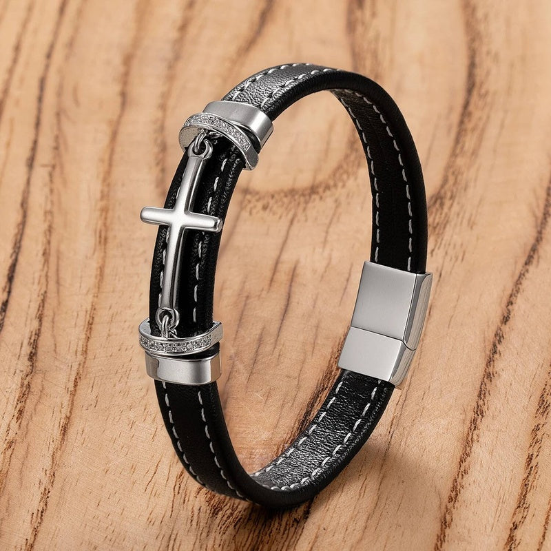 Black Braided Leather Bracelet with Green Jade Beads - Stylish Multi-Layer Magnetic Clasp Jewelry for Casual Wear and Gifts White-A