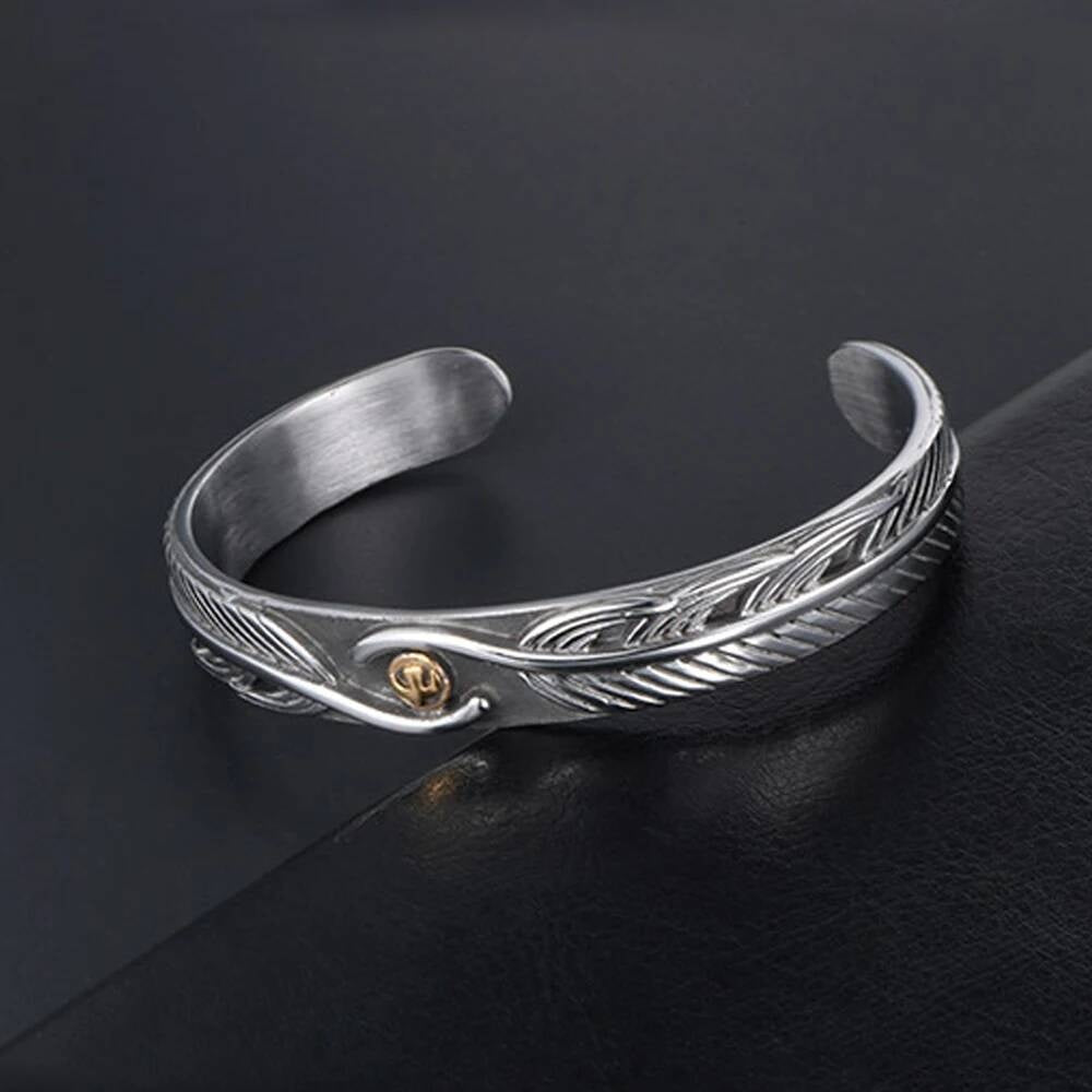 Feather Cuff Bracelet – Bohemian Style Stainless Steel Armring