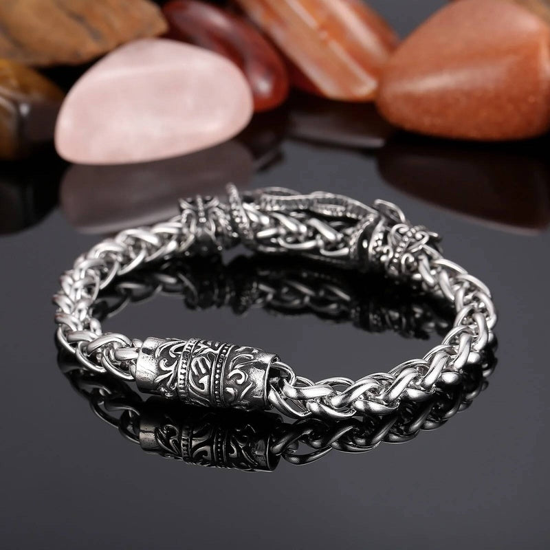 8mm Snake Skull Chain Bracelet Men Stainless Steel Magnet Clasp Jewelry