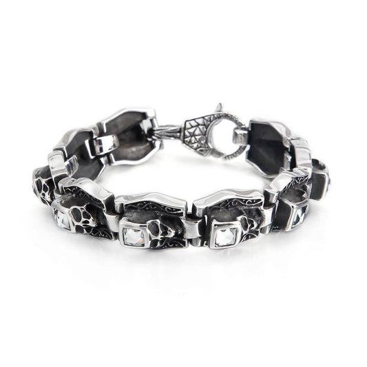 18m Humen Bone Charm Bracelet Mens 316L Stainless Steel Skull Link Chain Jewelry