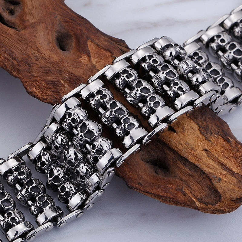 35mm Width Huge Demon Skull Bracelet Men Heavy Motor Biker Wristband