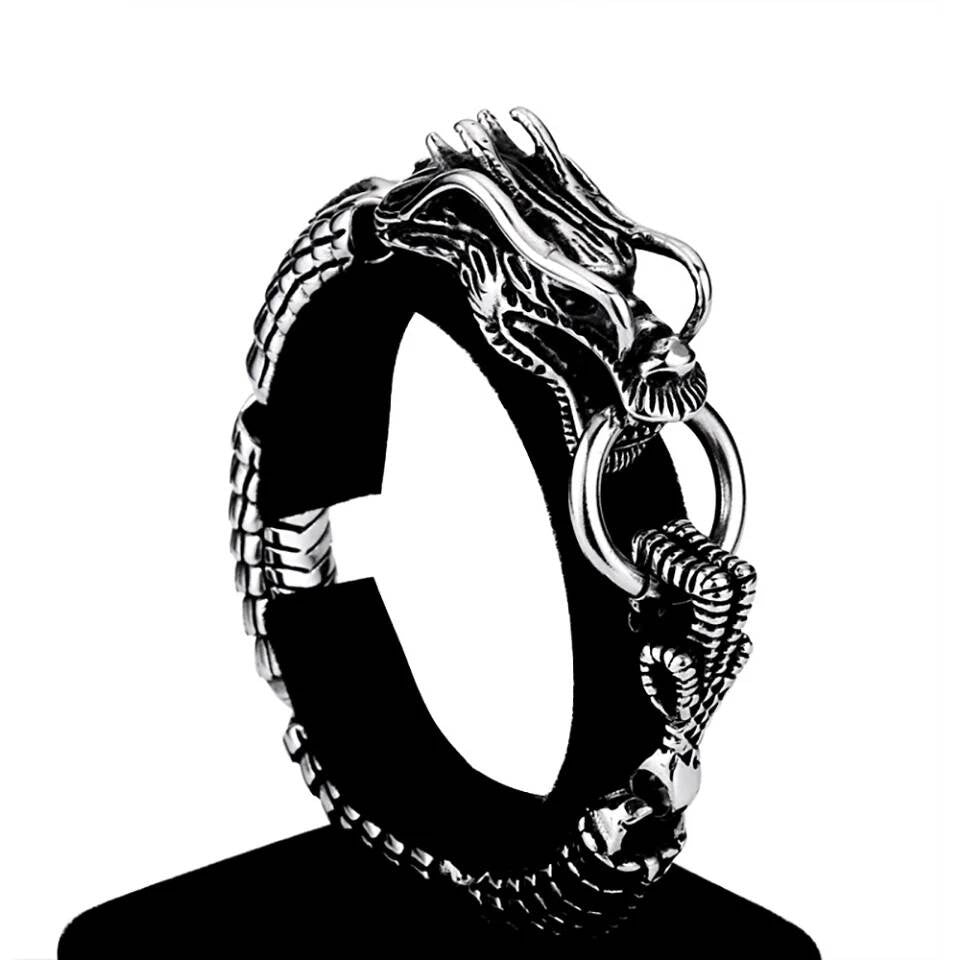 Dragon Head & Claw Stainless Steel Bracelet – Mythical Power Jewelry