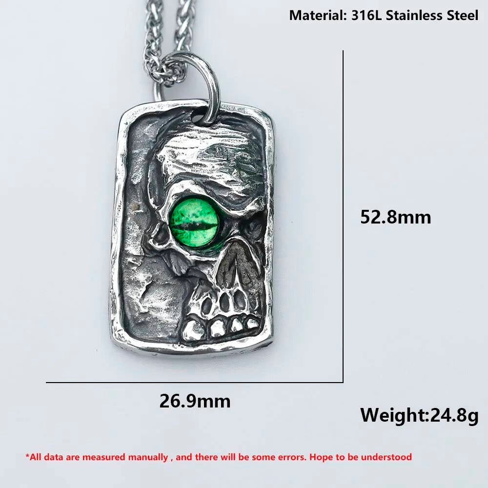 Skull Pendant with Green Eye – Stainless Steel Dark and Mysterious Design