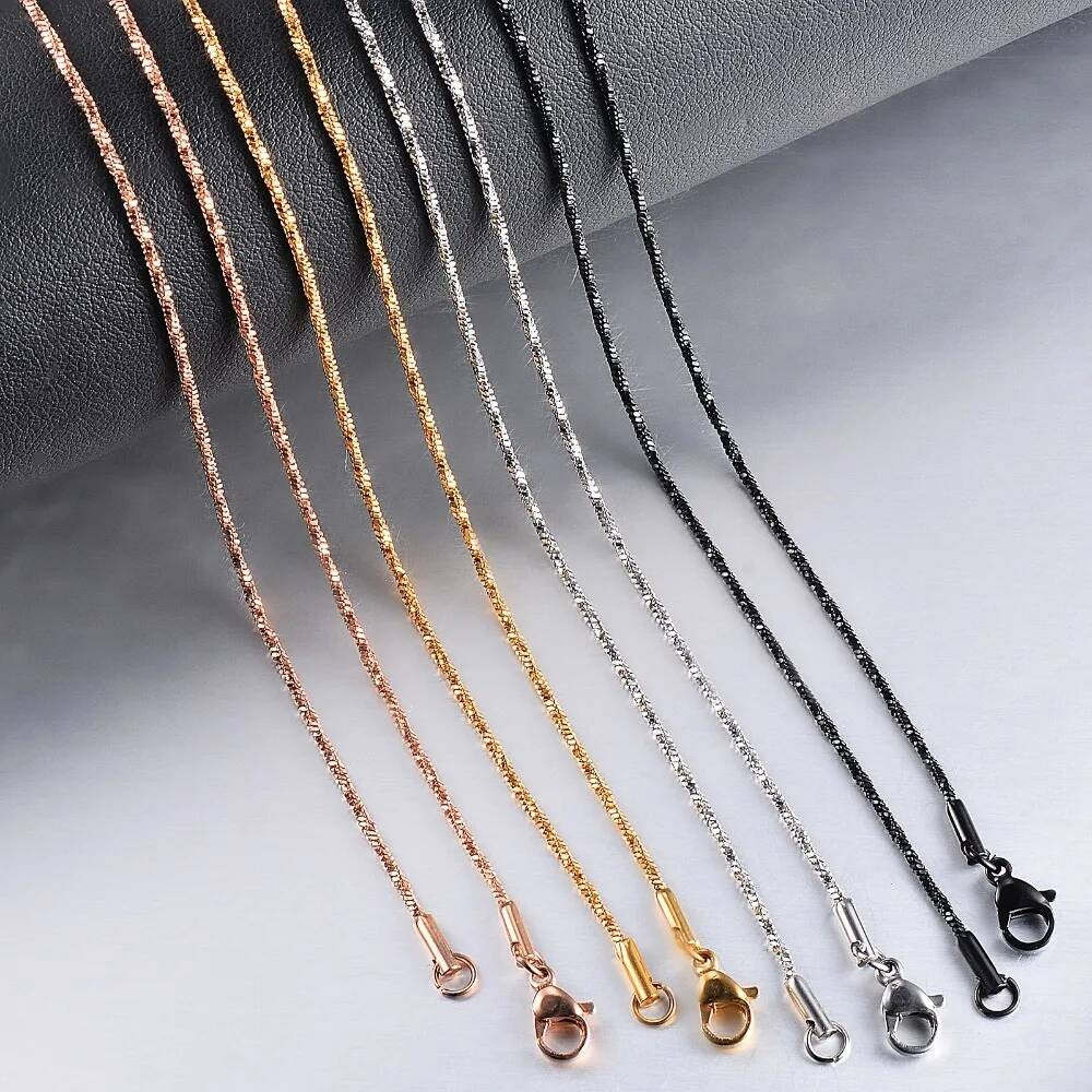 1 piece Width 1.2mm Tiny Twisted Square Snake Chain Stainless Steel Choker Necklace For Women Collier