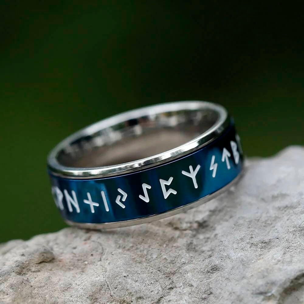 Rotatable Viking Rune Ring – 316L Stainless Steel Multicolor Amulet Band