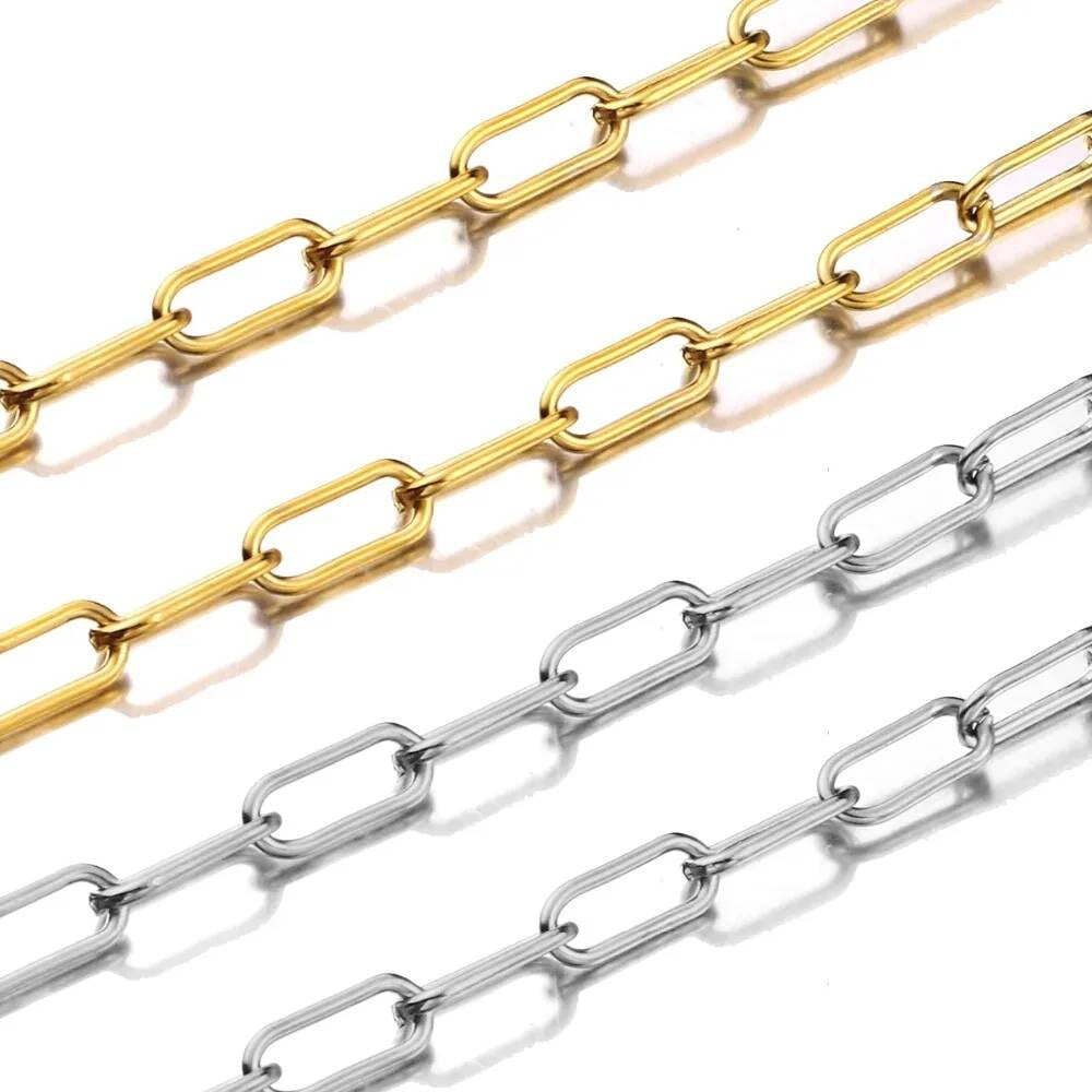 Width 7mm Stainless Steel Big Rolo Link Chain Neckalce Punk Chokers For Women length 21cm-100cm
