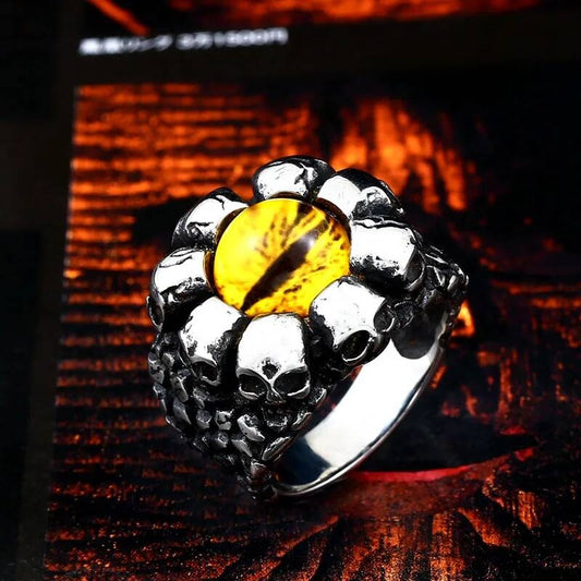 All-Seeing Orange Eye Ring – 316L Stainless Steel Mystical Garnet Band