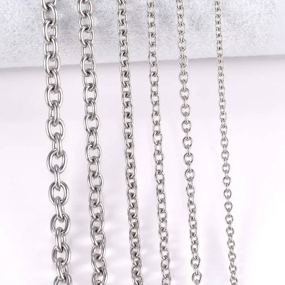 1Pc Width 1.5mm-6mm Stainless Steel Cross O Chain For Women Men DIY Jewelry Thin Bracelet Necklace