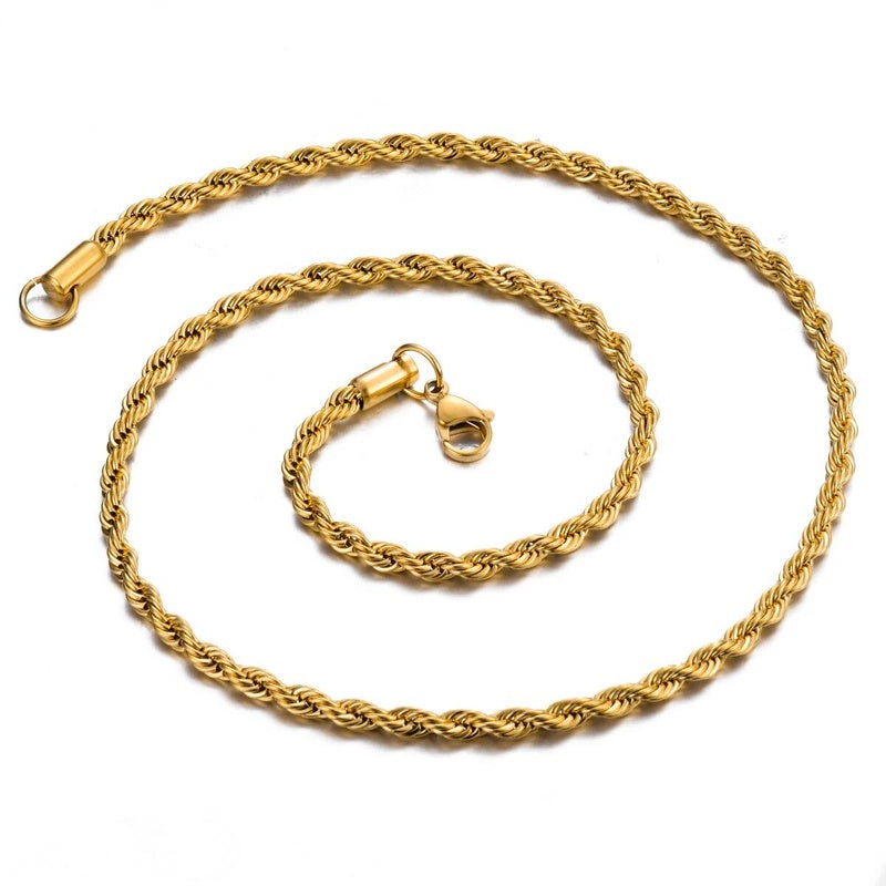 1 piece Gold Color Width 2mm/2.5mm/3mm/4mm/5mm/6mm Rope Necklace/Bracelet For Men Women Stainless Steel Chain Necklace