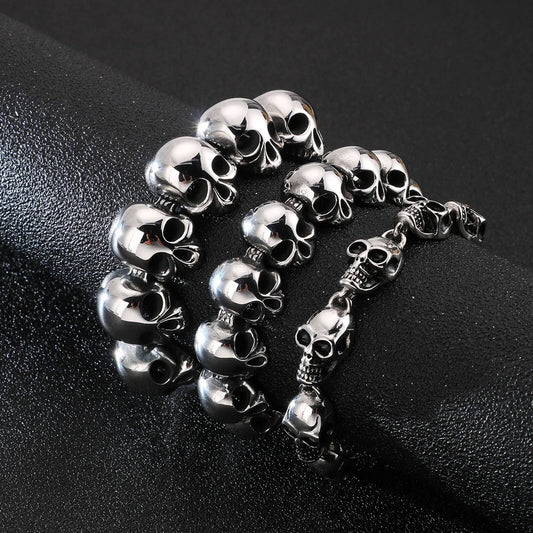 3 Styles Punk Metal Heavy Skull Charm Bracelet Men Stainless Steel Christmas Gift
