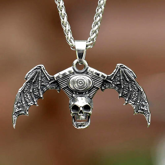Skull with Bat Wings Pendant Necklace – Gothic Gothic Vibes with an Eye of Providence