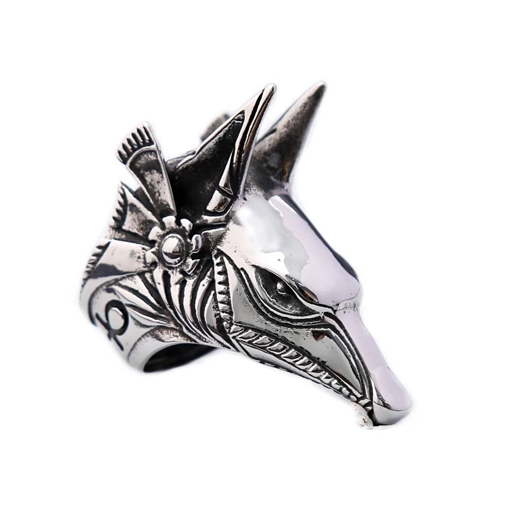 Anubis Guardian Ring – 316L Stainless Steel Gothic Biker Amulet Band Style A
