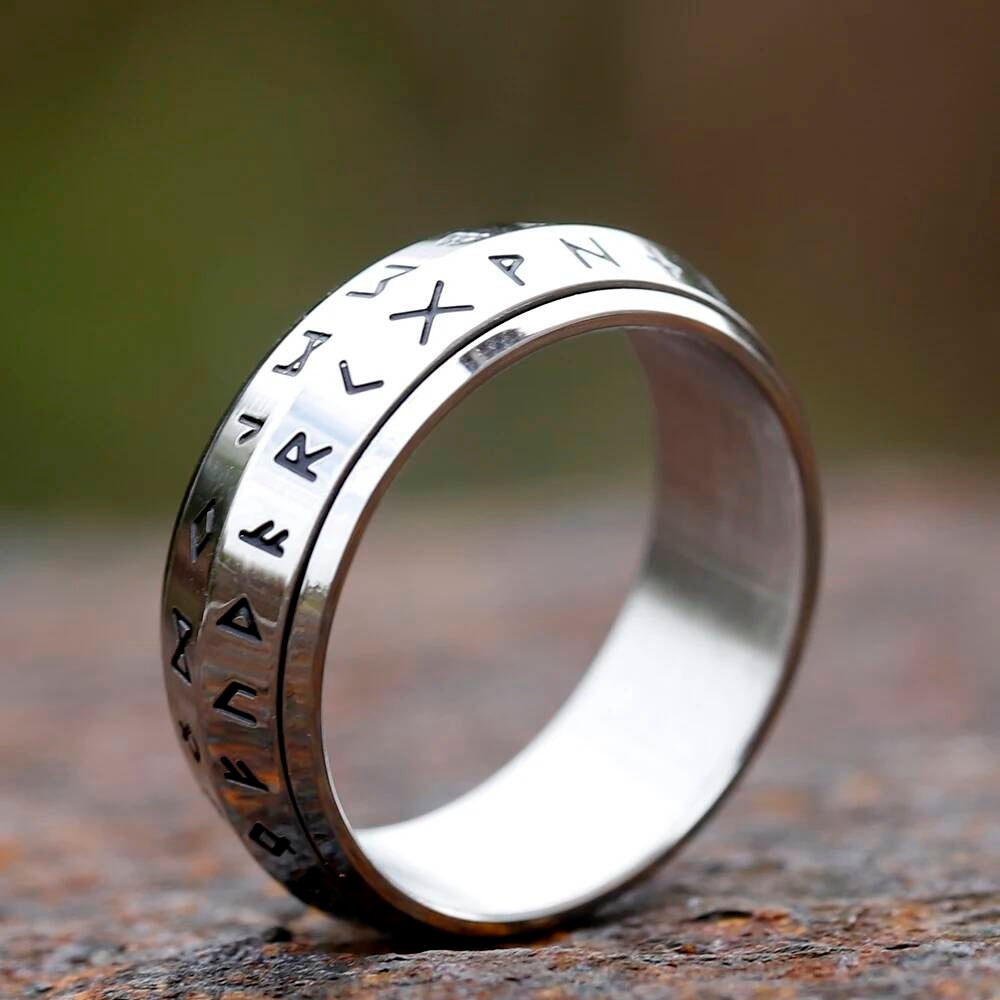 Rotatable Viking Rune Ring – 316L Stainless Steel Multicolor Spinner Band steel