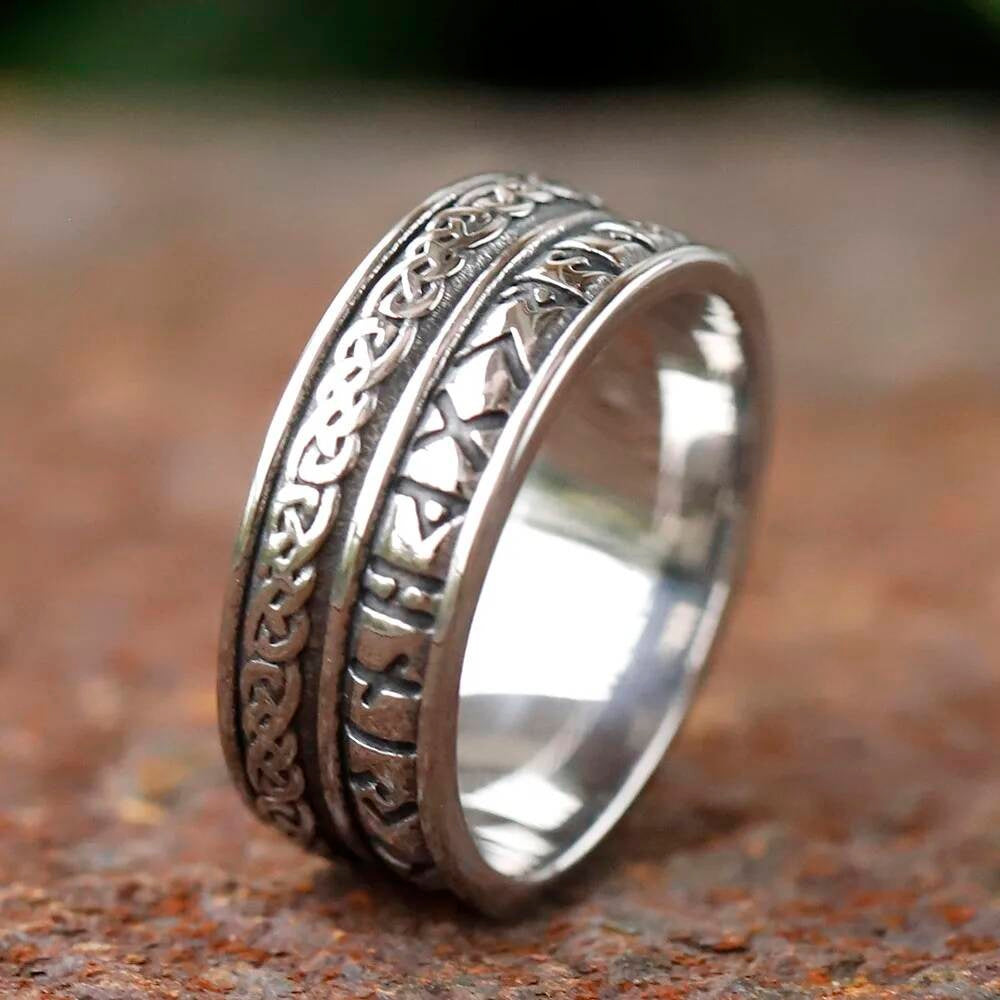 Viking Rune & Celtic Knot Ring – 316L Stainless Steel Unisex Amulet
