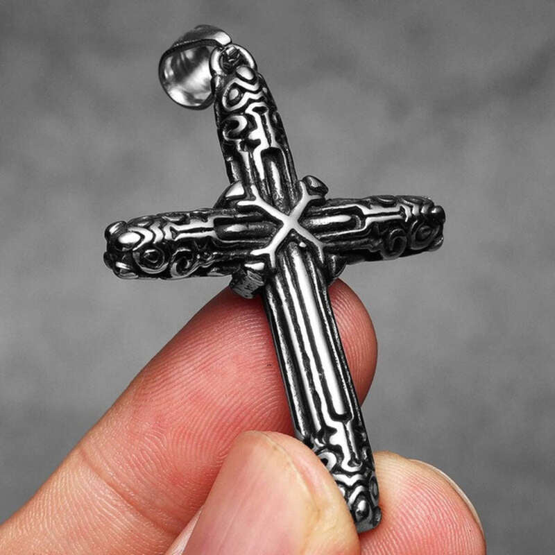 316L Stainless Steel Engraved Gothic Cross Pendant Necklace for Men
