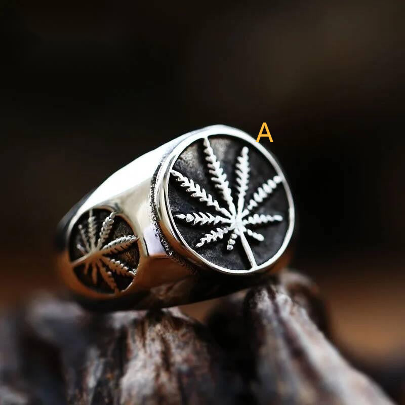 Maple Leaf Signet Ring - Stainless Steel Hip Hop Punk Jewelry for Men
