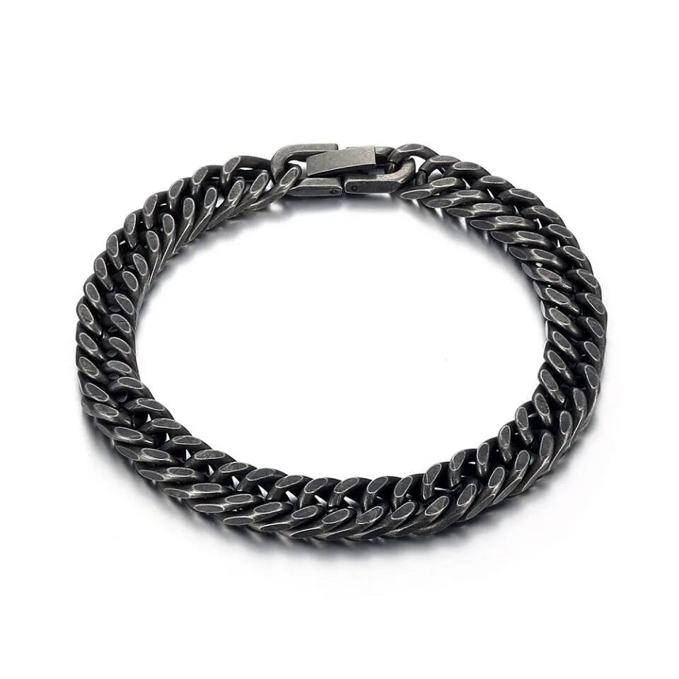 Vintage Black Stainless Steel Chain Bracelet – 316L Cuban Link for Men