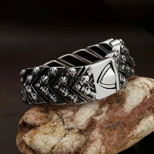 316L Stainless Steel Viking Skull Bracelet with Triquetra Symbol | Gothic Norse Jewelry