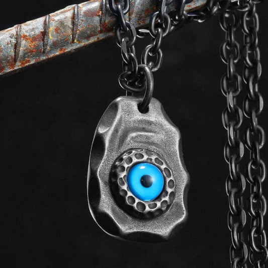 Evil Eye Protection Pendant – Black Stainless Steel Amulet Necklace