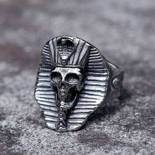 Egyptian Pharaoh Skull RING Punk Horned Jewelry